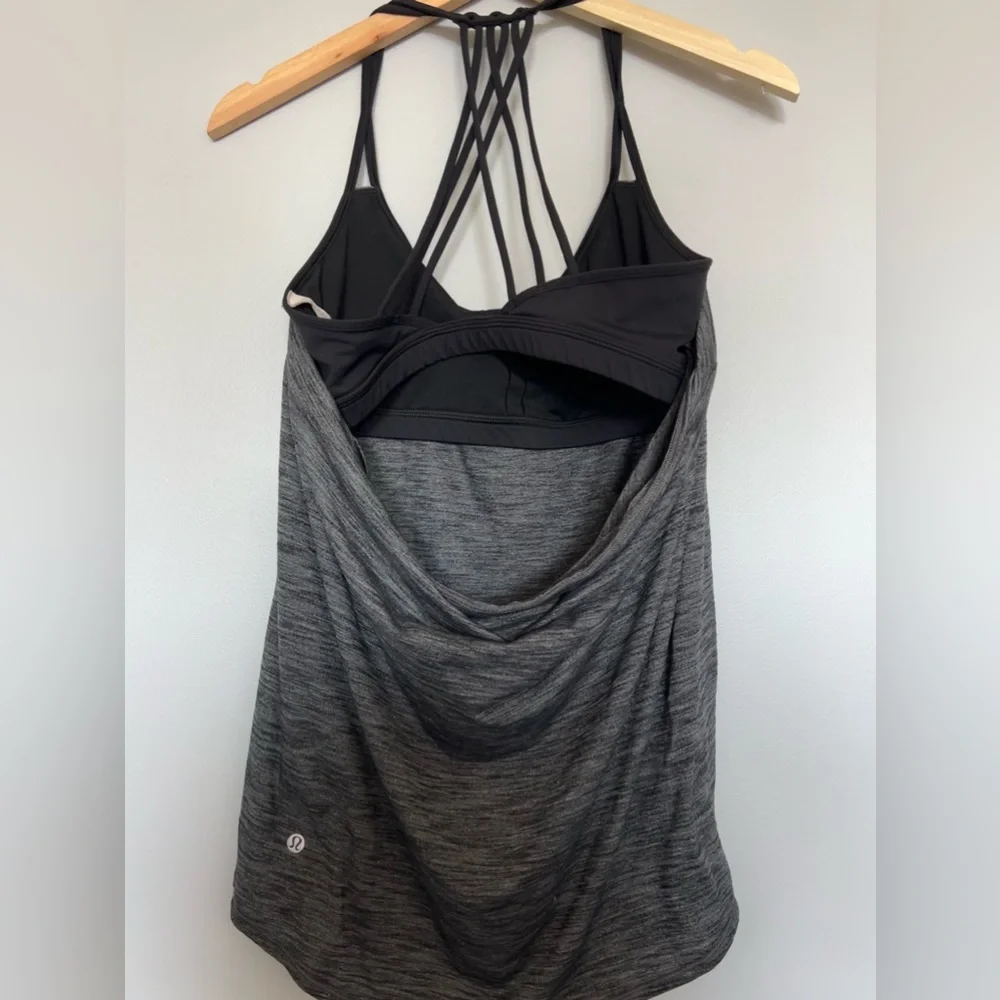 Lululemon Lighten Up Tank Heather Gray Black Strappy Back Size 10 - Picture 4 of 14